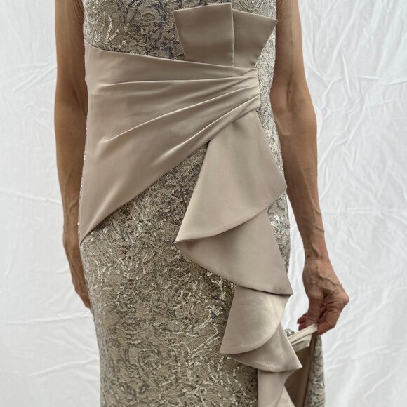 Eliza J Size 6 Beige Silver Accented Full Length Gown - Picture 2 of 16